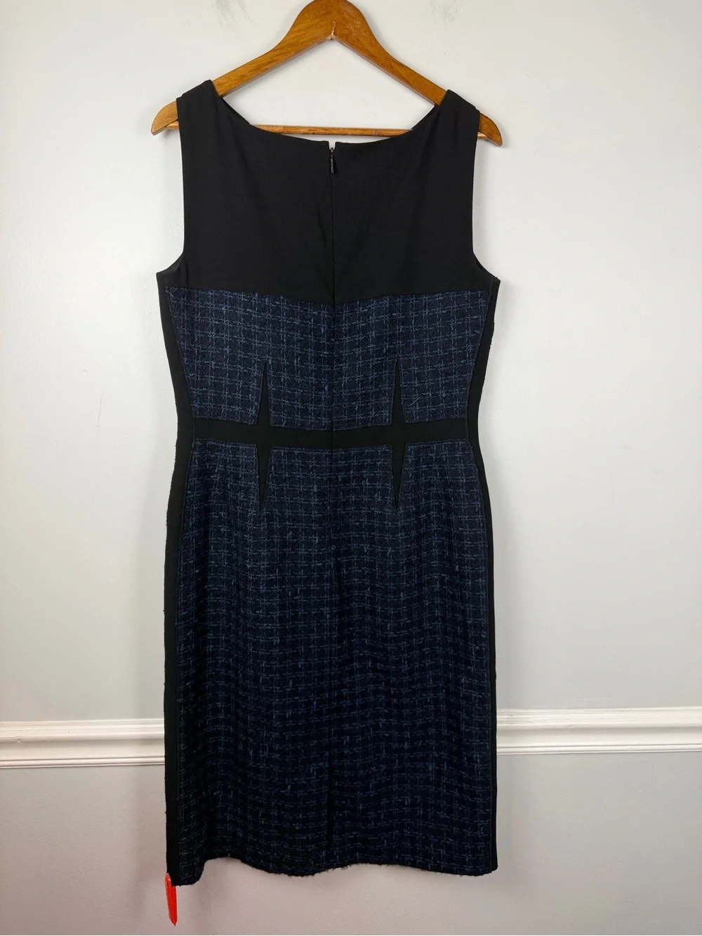 NWT TORY BURCH Navy Sloane Pencil Dress Plaid Tweed Sleeveless Size 12